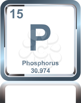 Symbol of chemical element phosphorus as seen on the Periodic Table of the Elements, including atomic number and atomic weight.