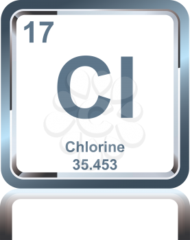 Symbol of chemical element chlorine as seen on the Periodic Table of the Elements, including atomic number and atomic weight.