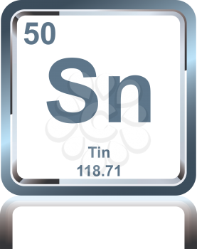 Symbol of chemical element tin as seen on the Periodic Table of the Elements, including atomic number and atomic weight.