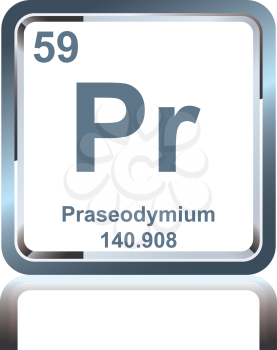Symbol of chemical element praseodymium as seen on the Periodic Table of the Elements, including atomic number and atomic weight.