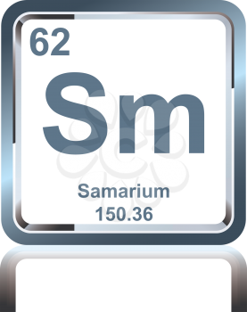 Symbol of chemical element samarium as seen on the Periodic Table of the Elements, including atomic number and atomic weight.