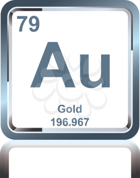 Symbol of chemical element gold as seen on the Periodic Table of the Elements, including atomic number and atomic weight.