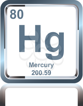 Symbol of chemical element mercury as seen on the Periodic Table of the Elements, including atomic number and atomic weight.