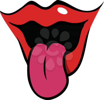 Female mouth with red lips sticking tongue out in cartoon style