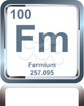 Symbol of chemical element fermium as seen on the Periodic Table of the Elements, including atomic number and atomic weight.
