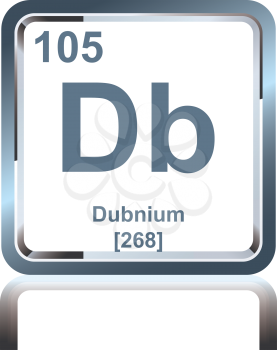 Symbol of chemical element dubnium as seen on the Periodic Table of the Elements, including atomic number and atomic weight.