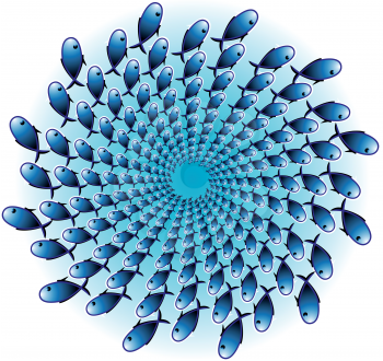 optical illusion with blue fish. 10 EPS