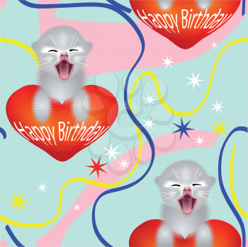 birthday seamless wrapping paper with fun cat