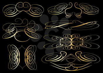 Various ornate swirling motifs isolated on black background