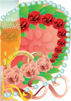 Wedding festive background with roses and hearts