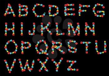 alphabet of cubes isolated on a black background