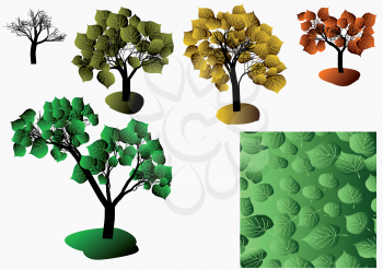 Royalty Free Clipart Image of Trees and a Green Background of Leaves