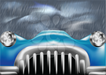 car front cover. blue car and rain
