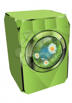 washing machine. abstract eco machine with grass and flowers