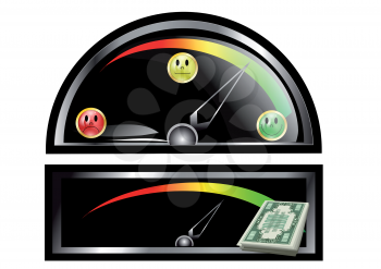 dashboard with emotion icon and money on white background