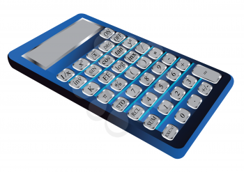 blue calculator with a grey button isolated on white