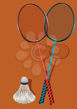two badminton rackets and shuttlecock. 10 EPS