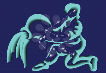 aquarius. abstract zodiac sign on blue background