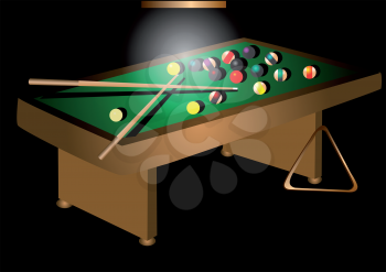billiards table and billiards ball isolated on black