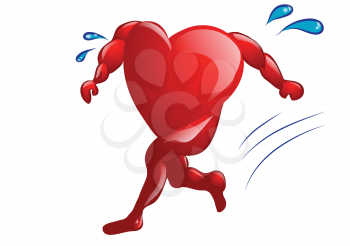 running healthy heart isolated on white background