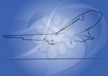 takeoff. abstract airplane on abstract blue background
