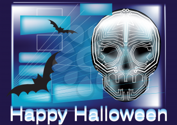 halloween in computer with bats and skull 