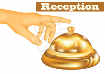 hotel receptionist. human hand and bell isolated on white