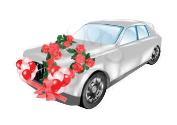 decorated wedding car . abstract car isolated on white