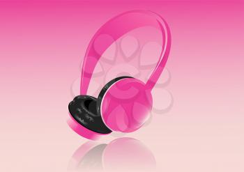 pink headphones on pink background. 10 EPS