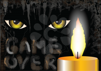 game over. candle and eyes on grunge background