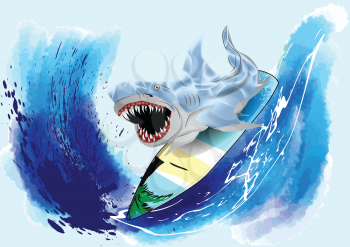 surfing shark. summer background with sea wave and shark