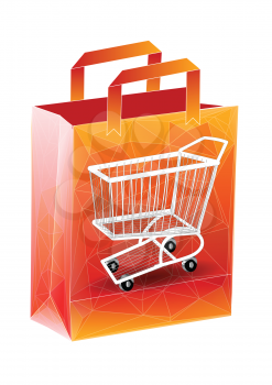 shopping bag with cart isolatd on a white background