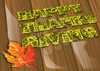 happy thnksgiving.  golden maple leaf with stylish text for Thanksgiving Day 