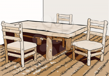 wooden table and chairs abstract illustration