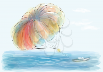 parasailing. abstract illustration on multicolor background