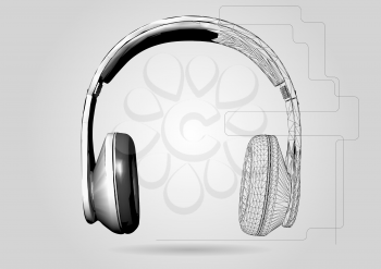 headphones. Vector low poly headphone on gray background