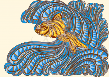 waves with fish. abstract multicolor vectror illustration