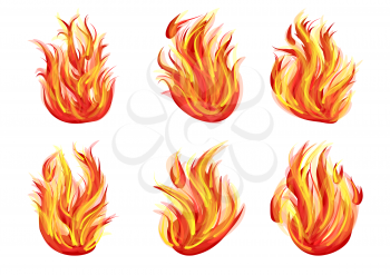 set of flames isolated on white background