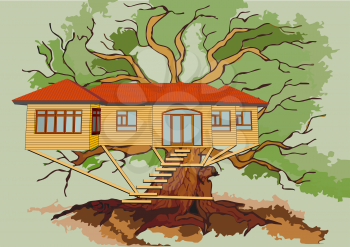 treehouse on branch of green oak