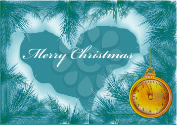 Merry Christmas  background with clock and snow