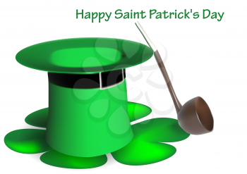 Happy Saint Patrick's Day. hat and leaves on white background
