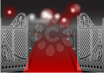 gate and red carpet on dark background