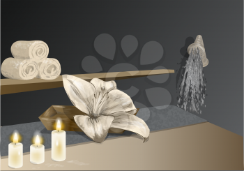 spa with shower, candle and flowers. 