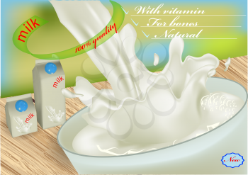 milk and package on abstract summer background