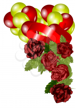 congratulatory background. roses and balloons on white