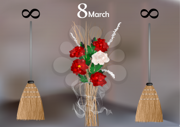 8 of March demotivator with flowers, infinity and broom