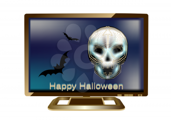 halloween in computer with bats and skull 