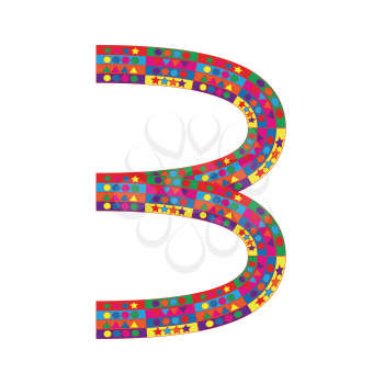 Number 3 on white background from colorful graphic letter collection, Vector Illustration