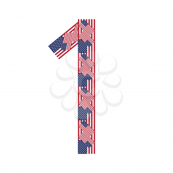 Number 1 made of USA flags on white background from USA flag collection, Vector Illustration
