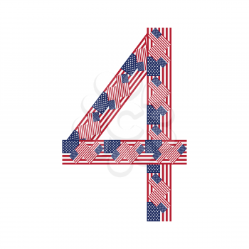 Number 4 made of USA flags on white background from USA flag collection, Vector Illustration
